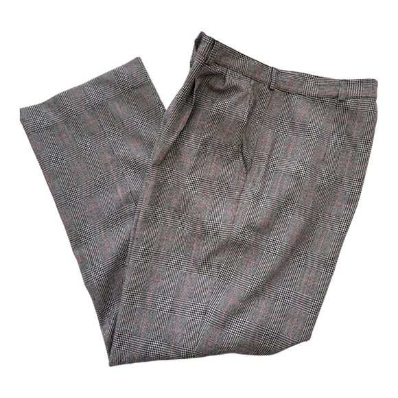 Giorgio Sant Angelo Vintage High Waist Glen Check Orange Pleated Wool Pants 12 - Picture 4 of 10